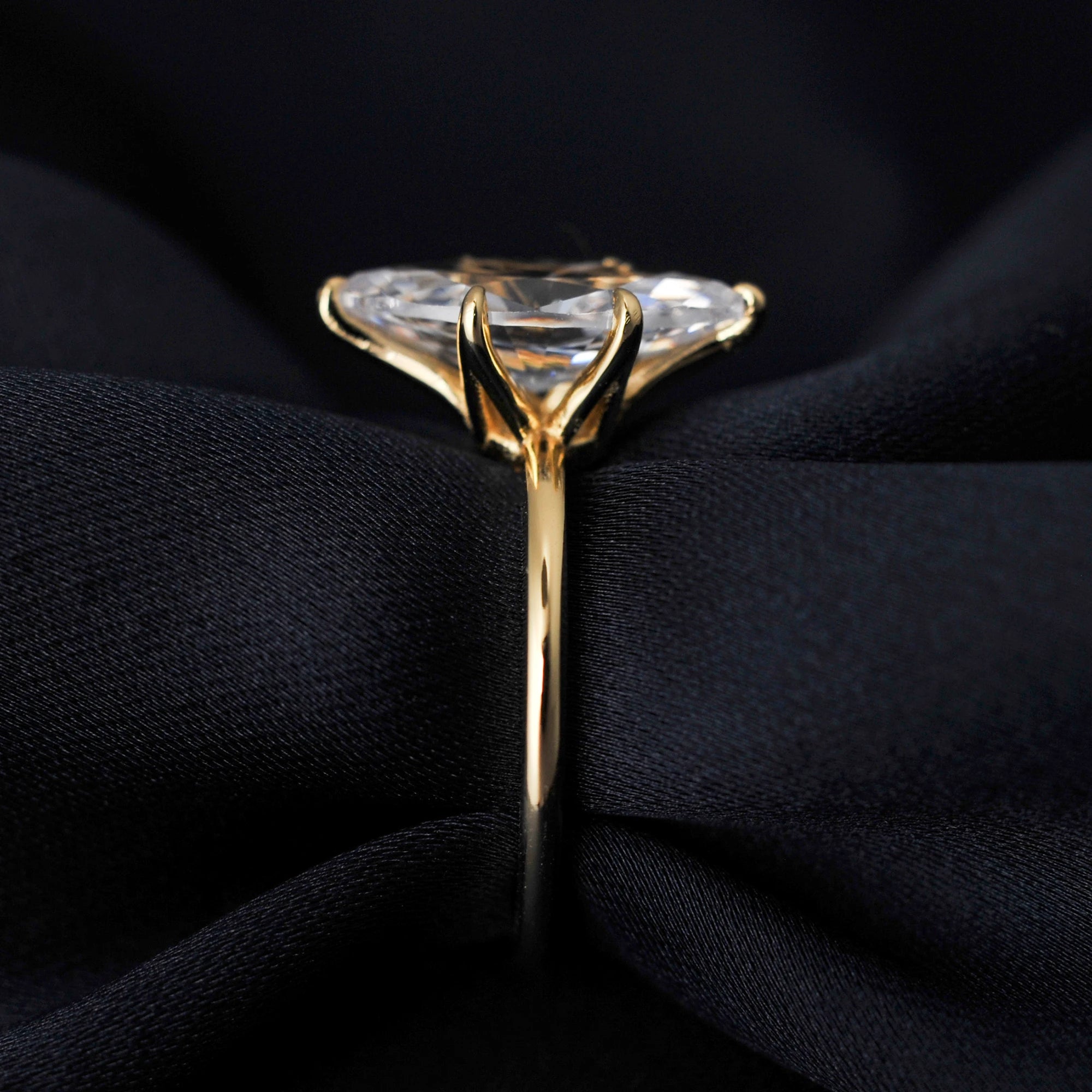 Elegant Marquise Solitaire Ring for Women | Sterling Silver & Gold Finish