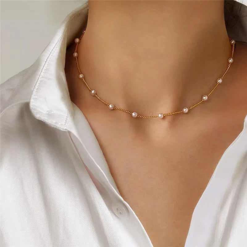 Pearl & Gold Heart Necklace Set