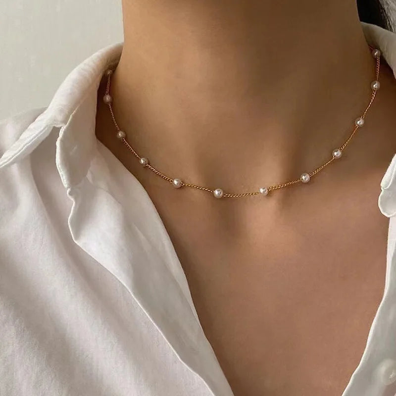 Pearl & Gold Heart Necklace Set