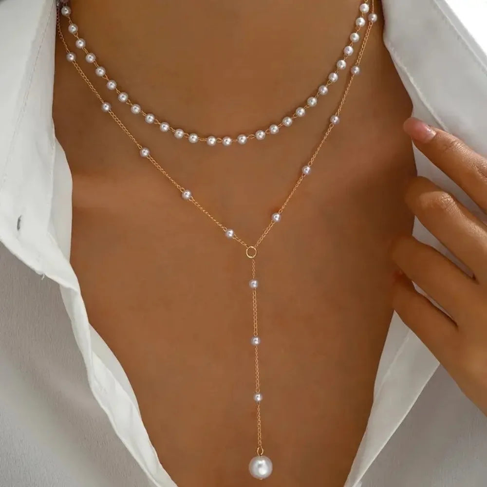 Elegant Double-Layer Pearl Pendant Necklace