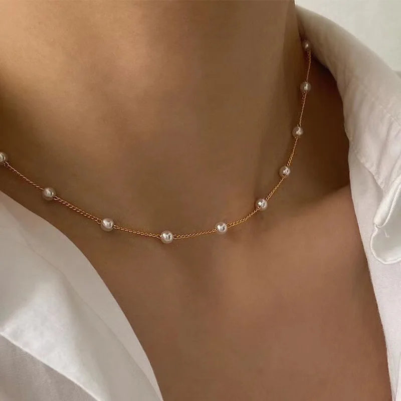Pearl & Gold Heart Necklace Set