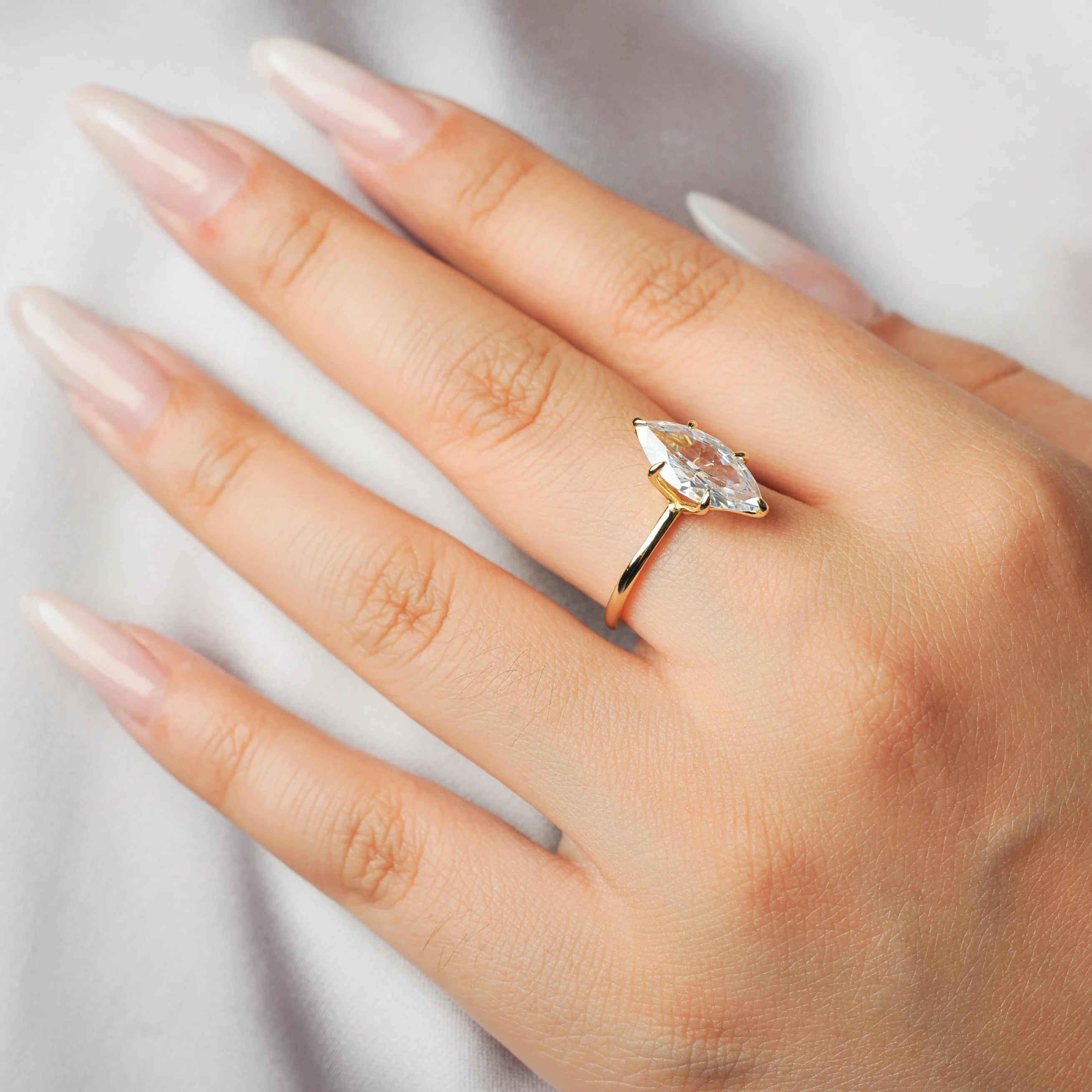 Elegant Marquise Solitaire Ring for Women | Sterling Silver & Gold Finish