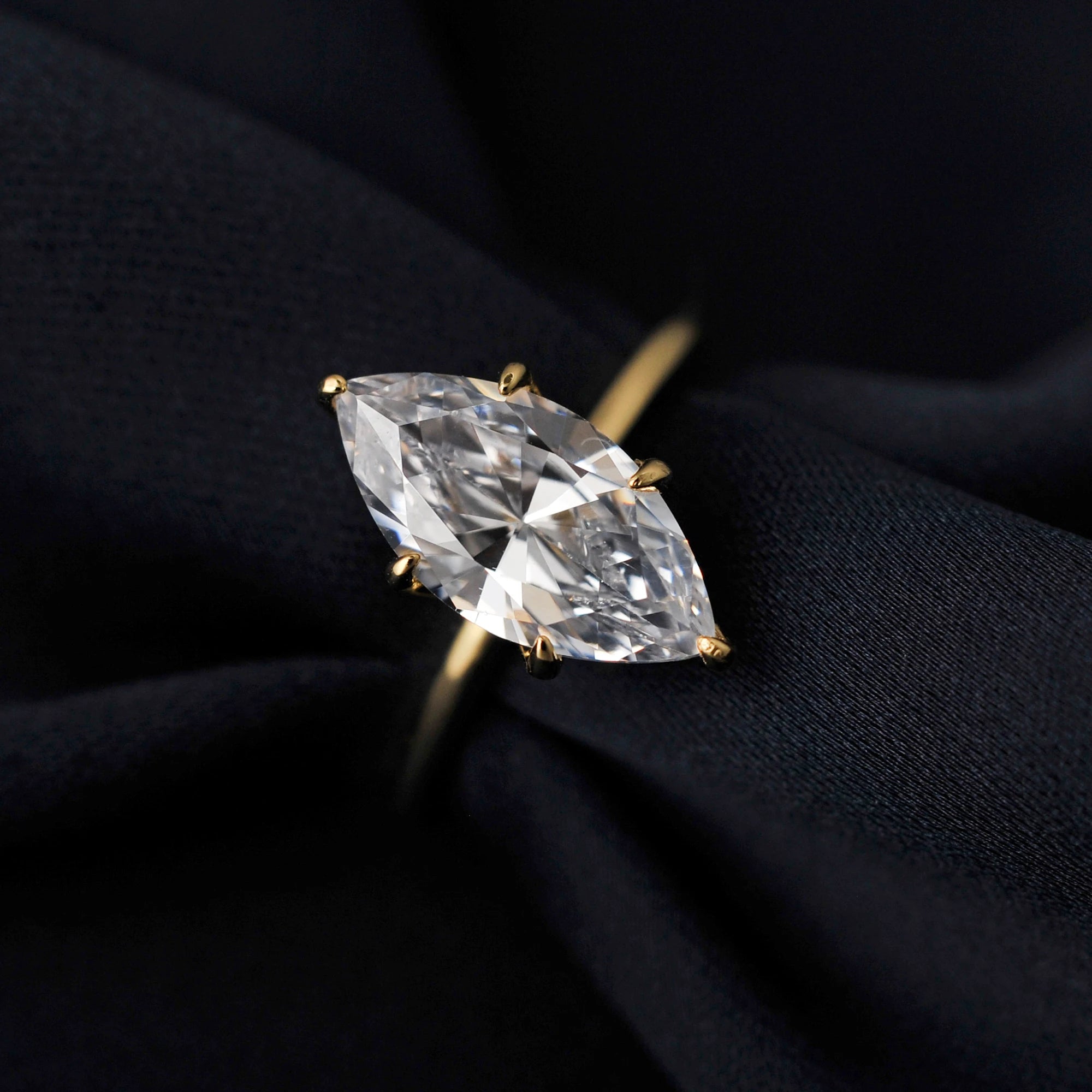 Elegant Marquise Solitaire Ring for Women | Sterling Silver & Gold Finish